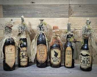 Primitive Apothecary Potion Bottles ~ Spell Bottle ~ Witch Potion Decor ~ Halloween Decor ~ Fall Decor ~ Spooky Decor ~ Witchy Decor