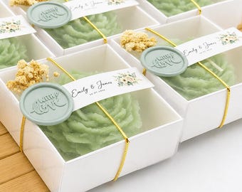 Personalisierte Salbei Grüne Kerze Favor, Botanische Hochzeit Andenken, Brautparty Geschenk, Benutzerdefinierte Gast Danke, Garten Party Dekor