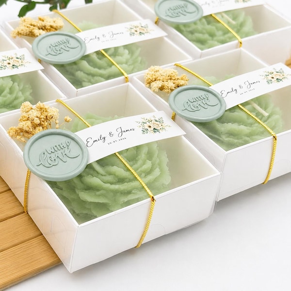 Personalized Sage Green Candle Favor, Botanical Wedding Keepsake, Bridal Shower Gift, Custom Guest Thank You, Garden Party Decor