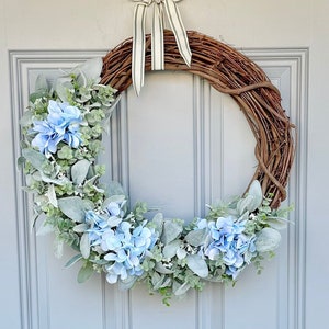 blue hydrangea wreath blue spring hydrangea wreath front door wreath blue wreath front door decor summer wreath hydrangea blue spring wreath