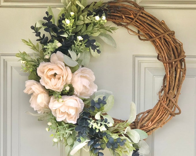 Eucalyptus and Lambs Ear Wreath Blue Eucalyptus Wreath Blue Spring ...