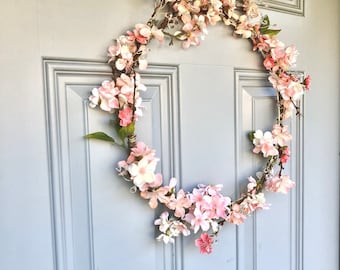 cherry blossom hoop wreath sakura wreath cherry blossom decor spring pink wreath nursery cherry blossom decor sakura decor front door wreath