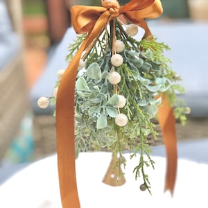 Hanging mistletoe, kissing mistletoe, mistletoe with bells, Christmas decor, holiday decor, jingle bell decor, housewarming gift, hostess