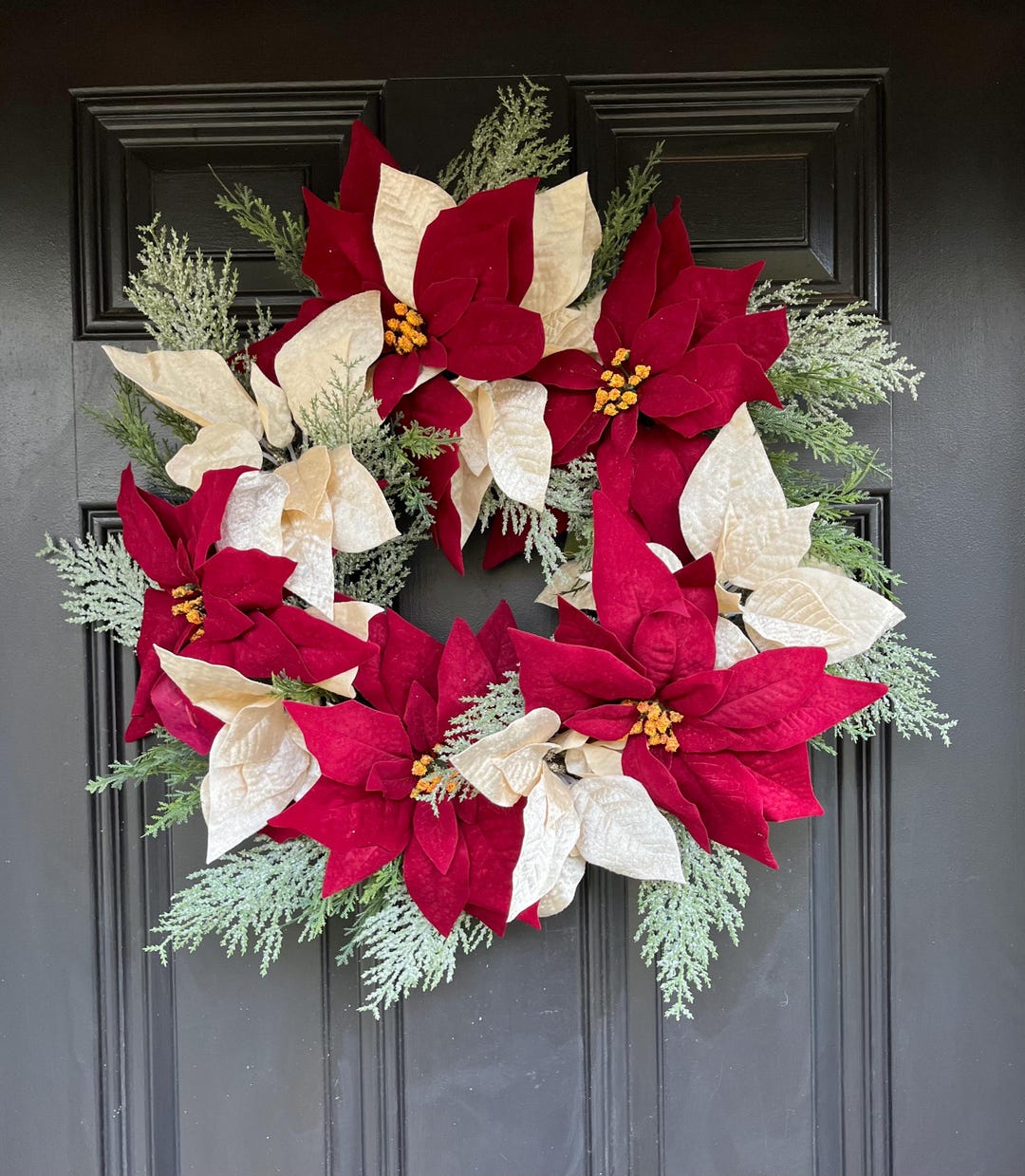 Red and Gold Poinsettia Wreath Front Door Christmas Wreath Large ...