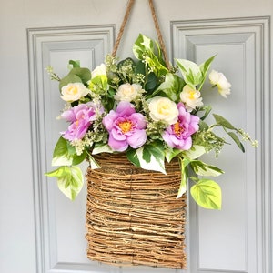 Spring Basket Wreath Front Door Wreath Basket Spring Wreath Summer