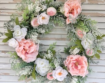 pink peony spring wreath peony pink wreath spring easter wreath peony easter wreath pastel spring wreath cottage spring wreath front door