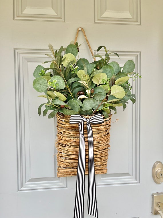 Door Basket Year Round Olive Branch Door Hanging Basket Greenery Door Hanger Summer Door Hanger Olive Tree Wreath Hanging Door Basket Summer Etsy