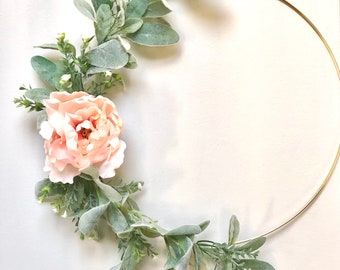 blush pink peony lambs ear hoop wreath lambs ear peony hoop wreath 14 inch gold hoop wreath peony nursery wreath lambs ear wedding wreath