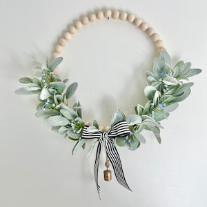 lambs ear hoop wreath blue babys breath wood bead wreath lambs ear nursery wreath blue floral hoop wreath mothers day gift modern farmhouse