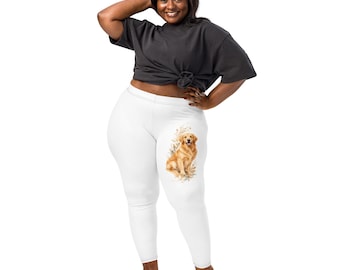 Leggings con stampa Golden Retriever, pantaloni da yoga bianchi per amanti dei cani, grafica per amanti degli animali.