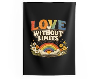 Liebe ohne Grenzen Indoor Wandbehang | Retro Regenbogen, Floral Boho