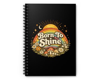 Born To Shine Retro Regenbogen Blumenmuster Notizbuch | Spiral Liniertes Journal