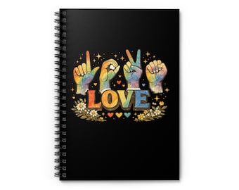 ASL Love Hands Spiralblock | Liniertes Line Journal, Regenbogenzeichensprache
