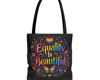 Gleichheit ist schöne Einkaufstasche | Regenbogen Blumen Schmetterling Design