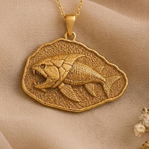 Dunkleosteus Fossil Pendant Necklace | 925 Sterling Silver | Prehistoric Marine Life Theme | Unique Gift for History Buffs