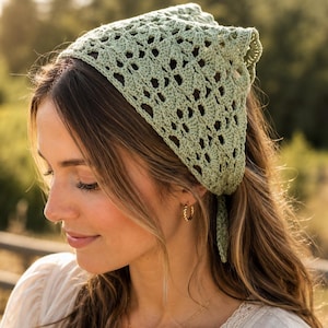 Crochet Bandana Pattern PDF, Lace Head Scarf Crochet Pattern, Triangle Head Wrap, Boho Hair Scarf, Summer Headband, Instant Download