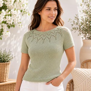 Knitted Lace Top Pattern PDF, Short Sleeve Knit Top, Women's Summer Tee Pattern, Raglan Knit Shirt, Knit Shirt Pattern, Sizes S-XXXL