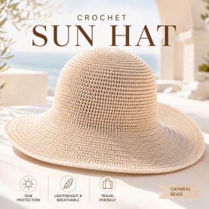 Crochet Sun Hat Pattern PDF, Easy Beginner Summer Hat Tutorial, Women Beach Hat Crochet Pattern, Instant Download