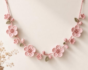 Rosa Kirschblüten-Girlande Häkelanleitung, Sakura Wandgirlande PDF, Anleitung für Kinderzimmer-Dekoration
