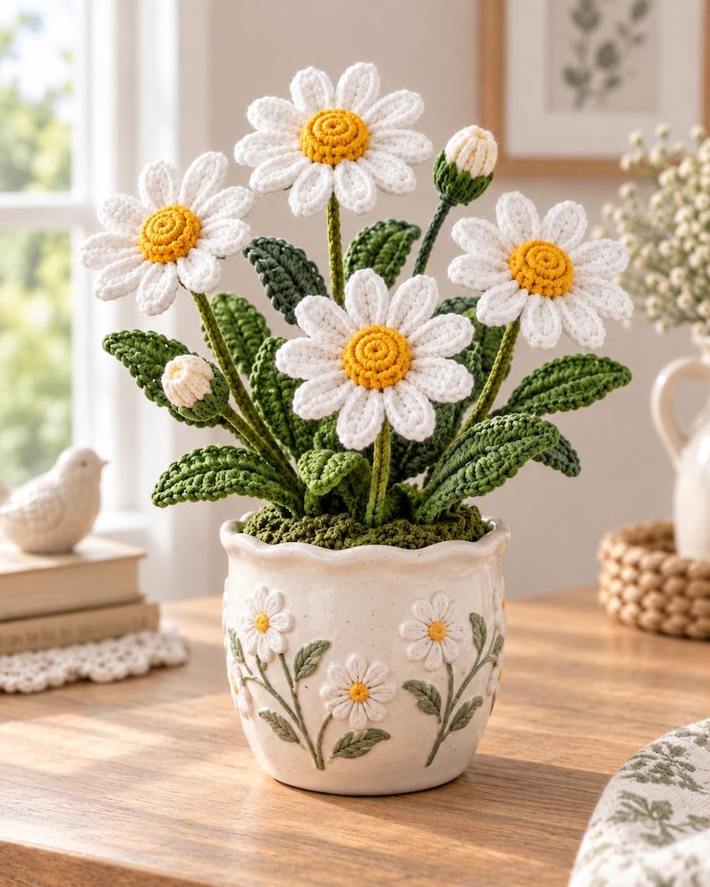 Daisy Bouquet Crochet Pattern PDF, White Flowers, Golden Centers and ...
