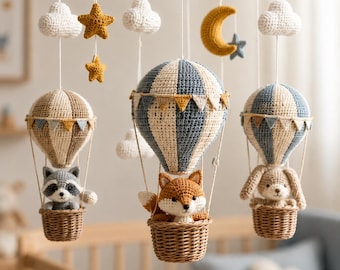 Heißluftballon Baby Mobile Häkelanleitung, Waldland Amigurumi Kinderzimmer Krippe Dekor PDF