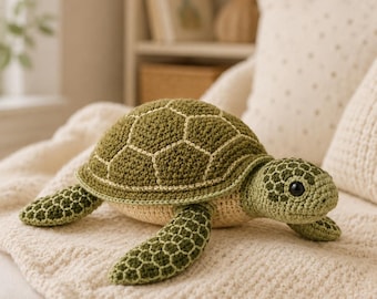 Meeresschildkröte Häkelanleitung, Realistisches Ozean Tier Amigurumi, Süßes Meeres Meeres Geschöpf PDF, Küsten Kinderzimmer Plüschtier, Deko Geschenk