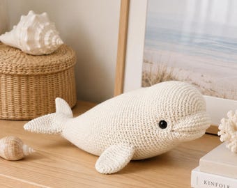 Patrón de ganchillo de ballena beluga: Peluche de animal marino amigurumi, decoración oceánica para habitación infantil, juguete de peluche suave, regalo para niños (descarga en PDF)