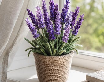 Lavendel Blumenstrauß Häkelanleitung, Blumenarrangement im Topf PDF, Cottagecore Home Decor Anleitung