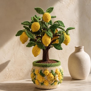 Crochet Lemon Tree Pattern: Potted Plant Decor, Mediterranean Kitchen Centerpiece, Cottagecore Faux Topiary, Citrus Gift (PDF Download)