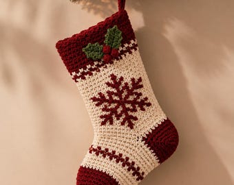 Weihnachtsstrumpf Häkelanleitung, Schneeflocke Feiertag Mantel Dekor, PDF, Holly Berry Kamin Anleitung