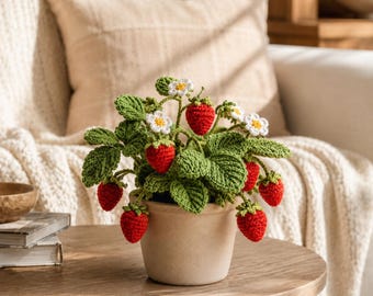 Potted Strawberry Plant Crochet Pattern, Amigurumi Berry Garden PDF, Cottagecore Home Decor