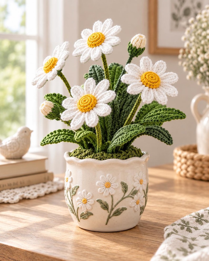 Daisy Bouquet Crochet Pattern PDF, White Flowers, Golden Centers and ...