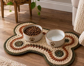 Hunde Napf Matte Häkelmuster, knochenförmiger Haustier Fresser Teppich, Boden Dekor PDF, PDF Katze häkeln