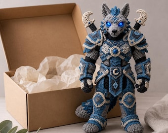 Wolf Krieger Häkelanleitung, Anthro Werwolf Amigurumi, Gepanzerter Fantasy Ritter PDF, Lunar Guardian Plüschfigur, Sammlergeschenk