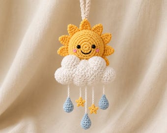 Sonne und Wolke Kinderzimmer Mobile Häkelanleitung, Babyzimmer Wandbehang PDF Anleitung