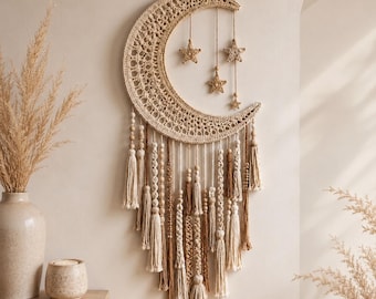 Gehäkelte Mondsichel, PDF-Muster, Boho Dreamcatcher Tutorial, Celestial Nursery Decor