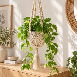 Beaded Plant Hanger Crochet Pattern PDF, Natural Diamond Mesh and Tassel