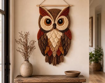 Eule Wandbehang Häkelanleitung PDF, Boho Waldvogel Wandbehang Häkelanleitung