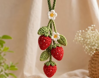 Erdbeeren Charm Häkelanleitung, Beere Wandornament PDF, Cottagecore Decor Tutorial