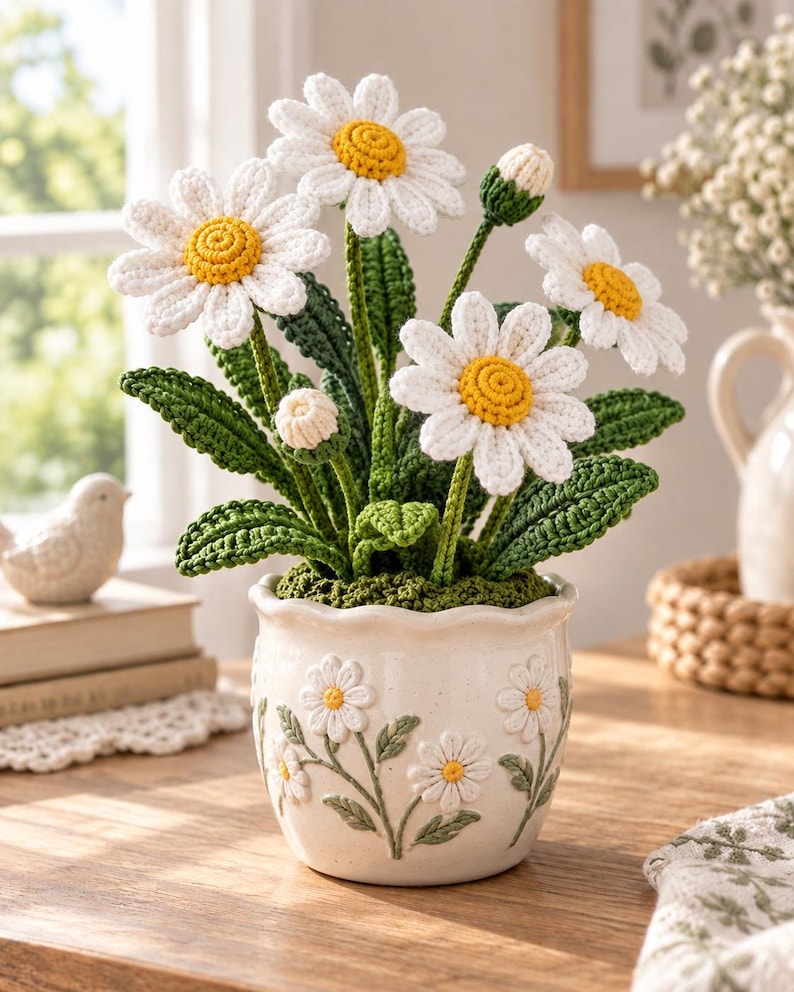Daisy Bouquet Crochet Pattern PDF, White Flowers, Golden Centers and ...