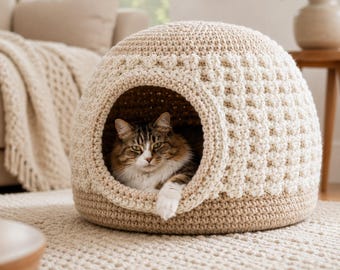 Gemütliche Katzenhöhle Häkelanleitung PDF, Chunky Haustierbett Anleitung, Moderne Kitty Pod Digitaler Download