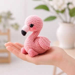 Patrón de amigurumi de flamenco a crochet, juguete de peluche de pájaro rosa en PDF, peluche de animal tropical
