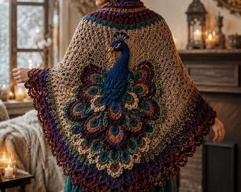 Pfauen Schal häkeln, Boho Feder Schal, Vintage Dreieckstuch, Festival Lace Accessoire, elegantes Geschenk (PDF Download)