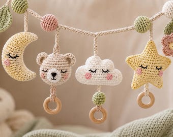 Baby Mobile Häkelanleitung PDF, Amigurumi Mond Stern Wolke Bär, Kinderzimmer Krippe hängen Dekor, Holzring Spielzeug Anleitung