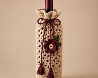 Wein Flasche Tasche Häkelanleitung PDF, Spitze Geschenk Ärmel, Kordel Halter Digitaler Download