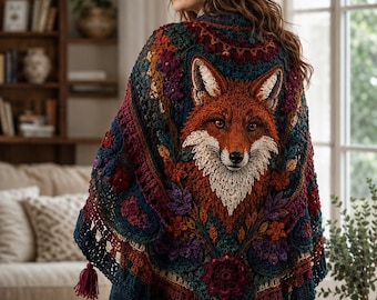 Fuchs Schal Häkelanleitung: Boho Cottagecore Wrap, Woodland Folk Dreieckstuch, Herbst Winter Accessoire, Kuscheliges Geschenk (PDF Download)