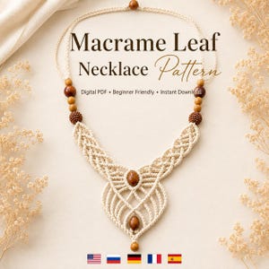 Macrame Necklace Pattern PDF, Leaf Macrame Jewelry Tutorial, Boho Necklace Pattern, Beginner Macrame Pattern, Instant Download