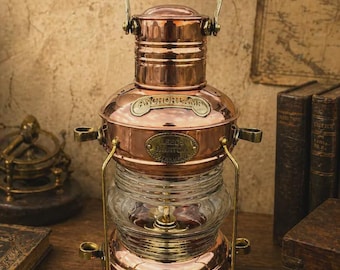 Vintage 14" Nautical Maritime Ship Lantern Boat Light Brass & Copper Anchor Oil Lamp