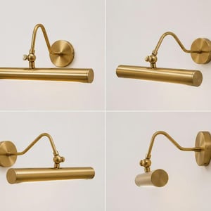 Mid-Century Modern Brass Picture Light, Antique Raw Brass Finish, Adjustable Gallery Wall Light, Vintage Artwork Lamp, Luxury Painting Light image 3