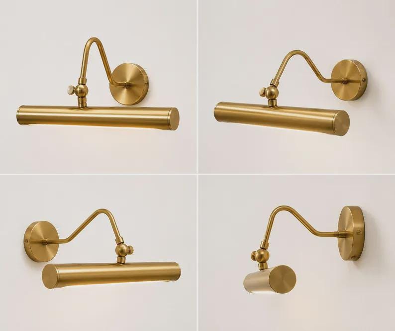 Mid-Century Modern Brass Picture Light, Antique Raw Brass Finish, Adjustable Gallery Wall Light, Vintage Artwork Lamp, Luxury Painting Light image 3